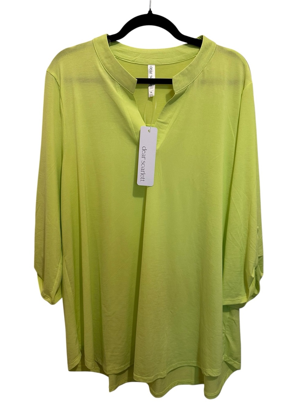 Dear Scarlett Lizzy Lime Green V-Neck Roll-Tab Tunic - Picture 2 of 7